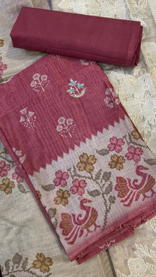 Inaya Onion Pink Ikkat Unstitched Suit