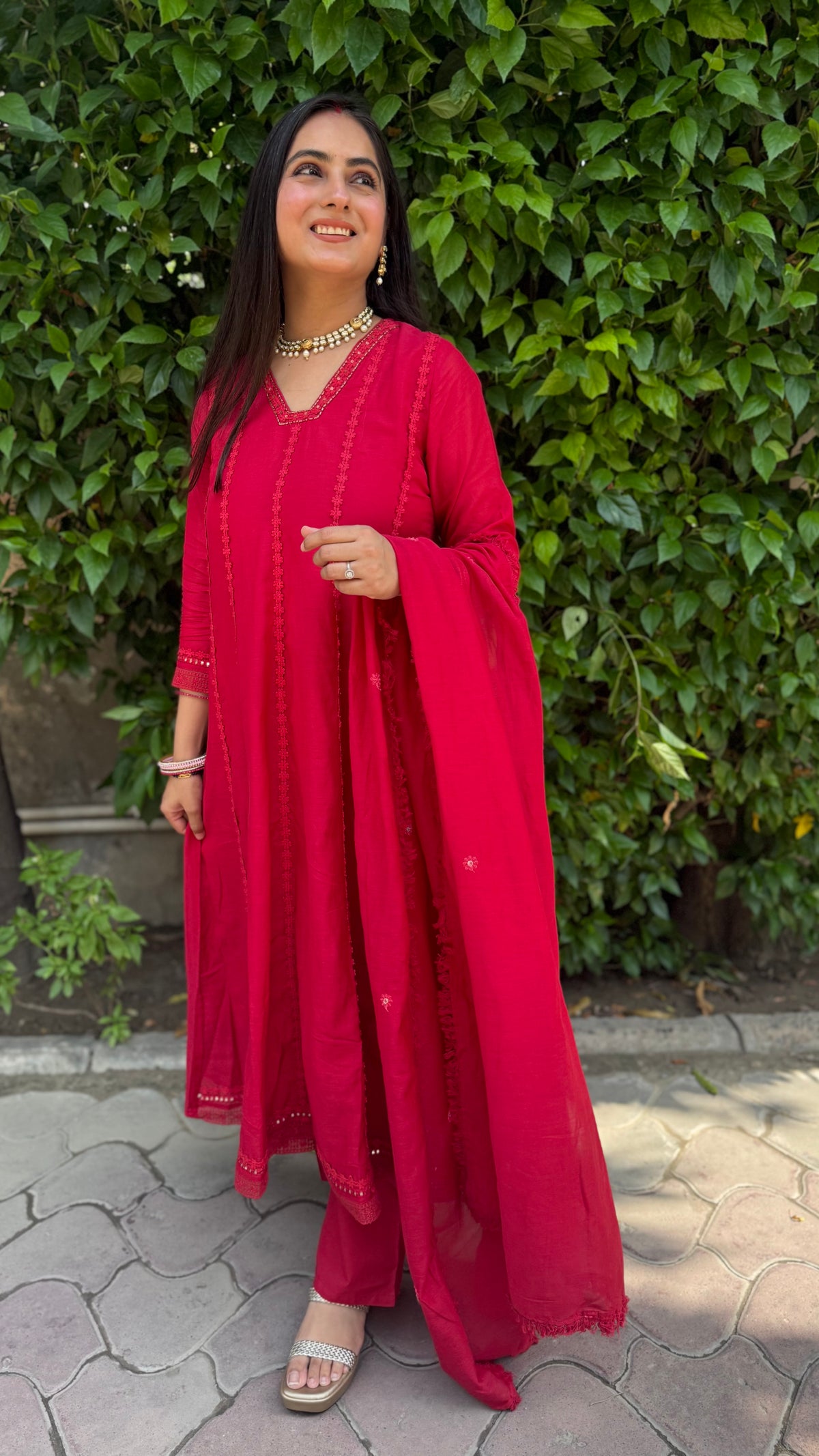 Nia Ruby Red Anarkali Suit