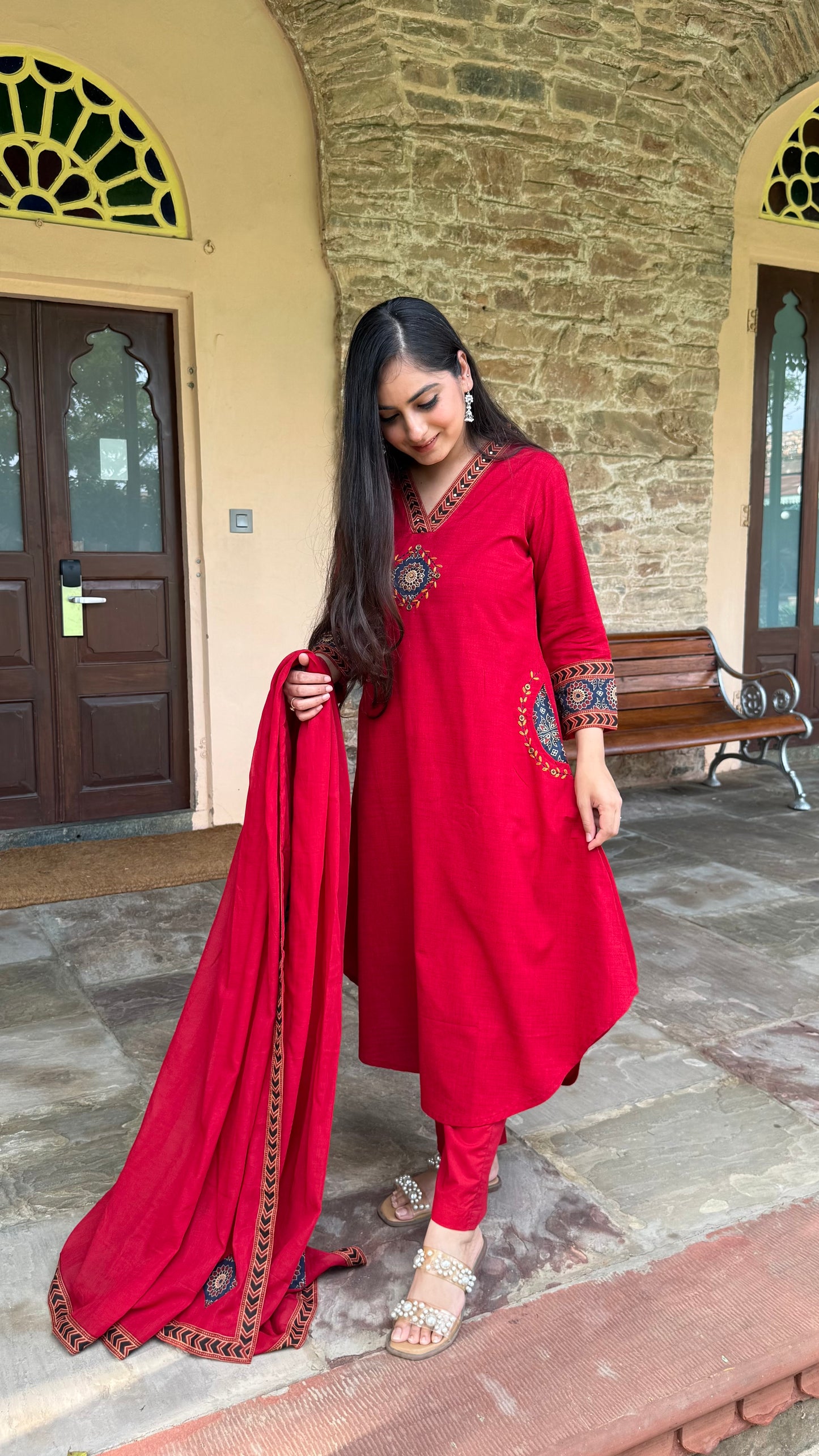 Anika Red Patchwork Suit Set