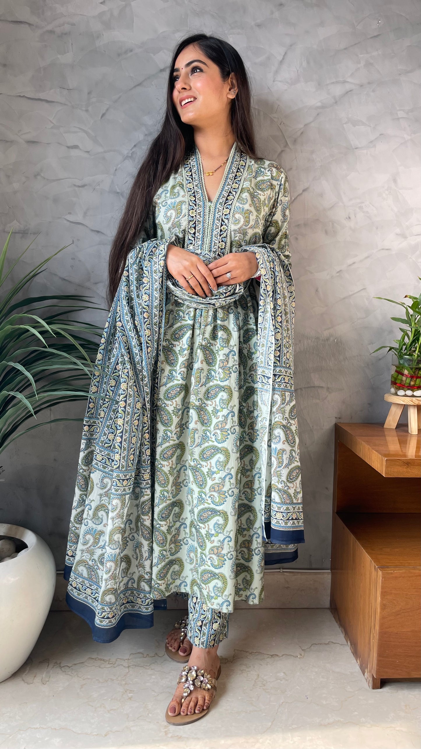 Kajal Olive Green Printed Suit