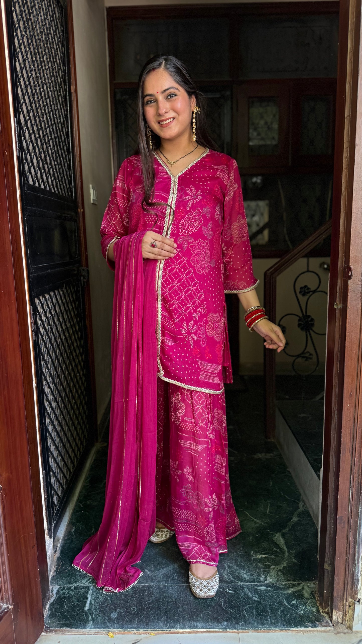 Fiza Pink Chinnon Garara Suit