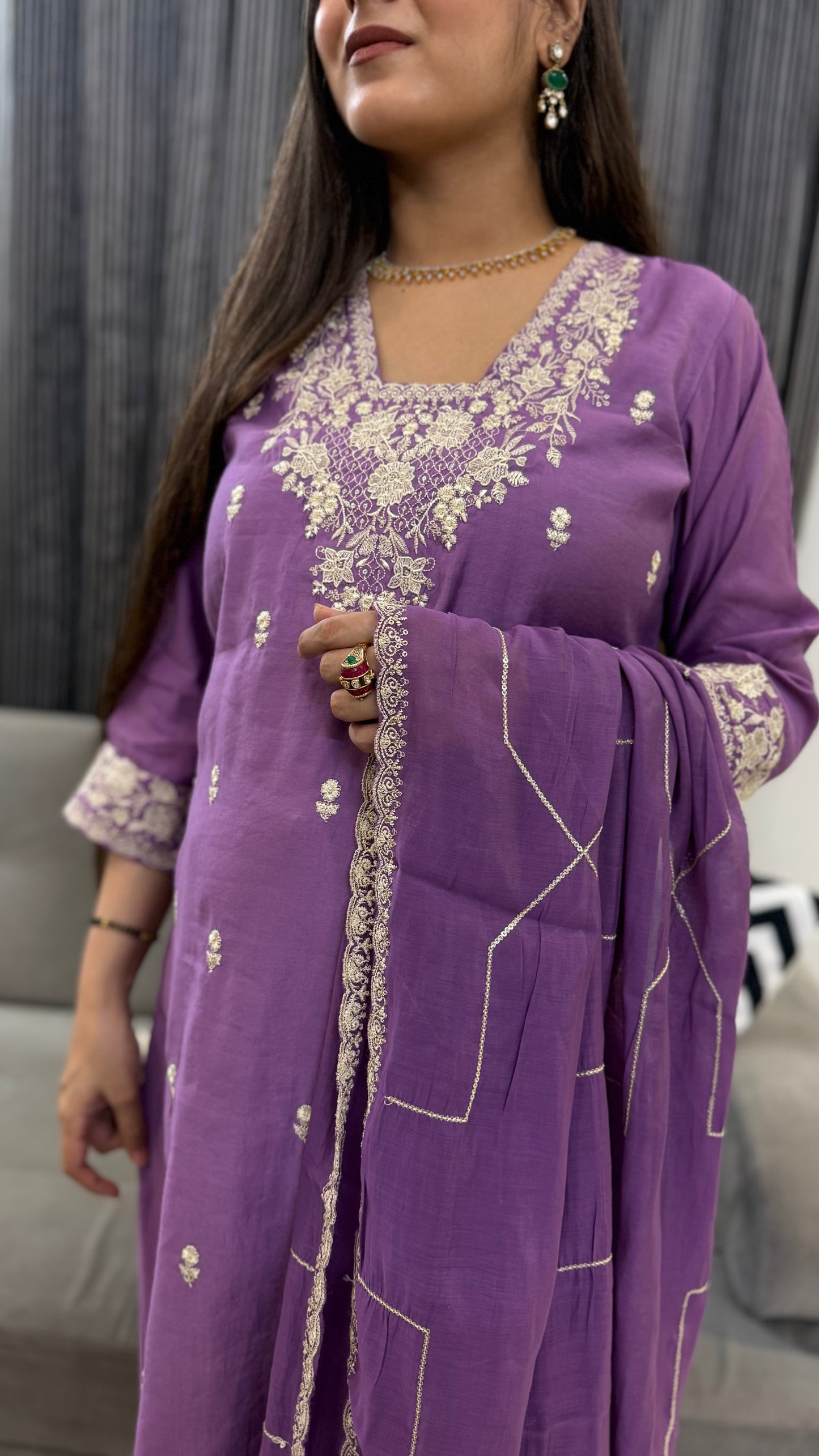 Latika Lilac Embroidered Suit
