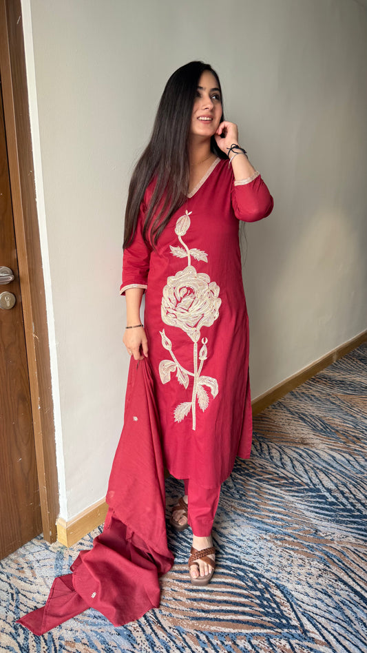 Shruti Maroon Cotton Suit