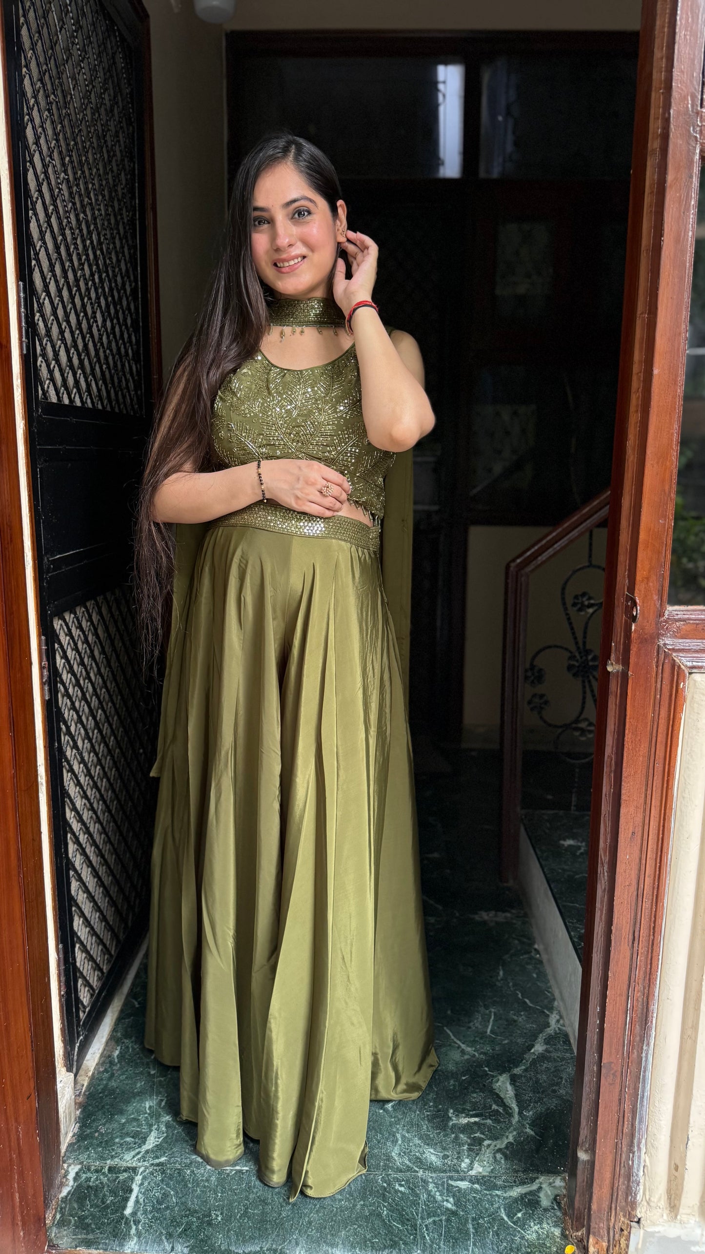 Diya Hina Green Embroidered Set