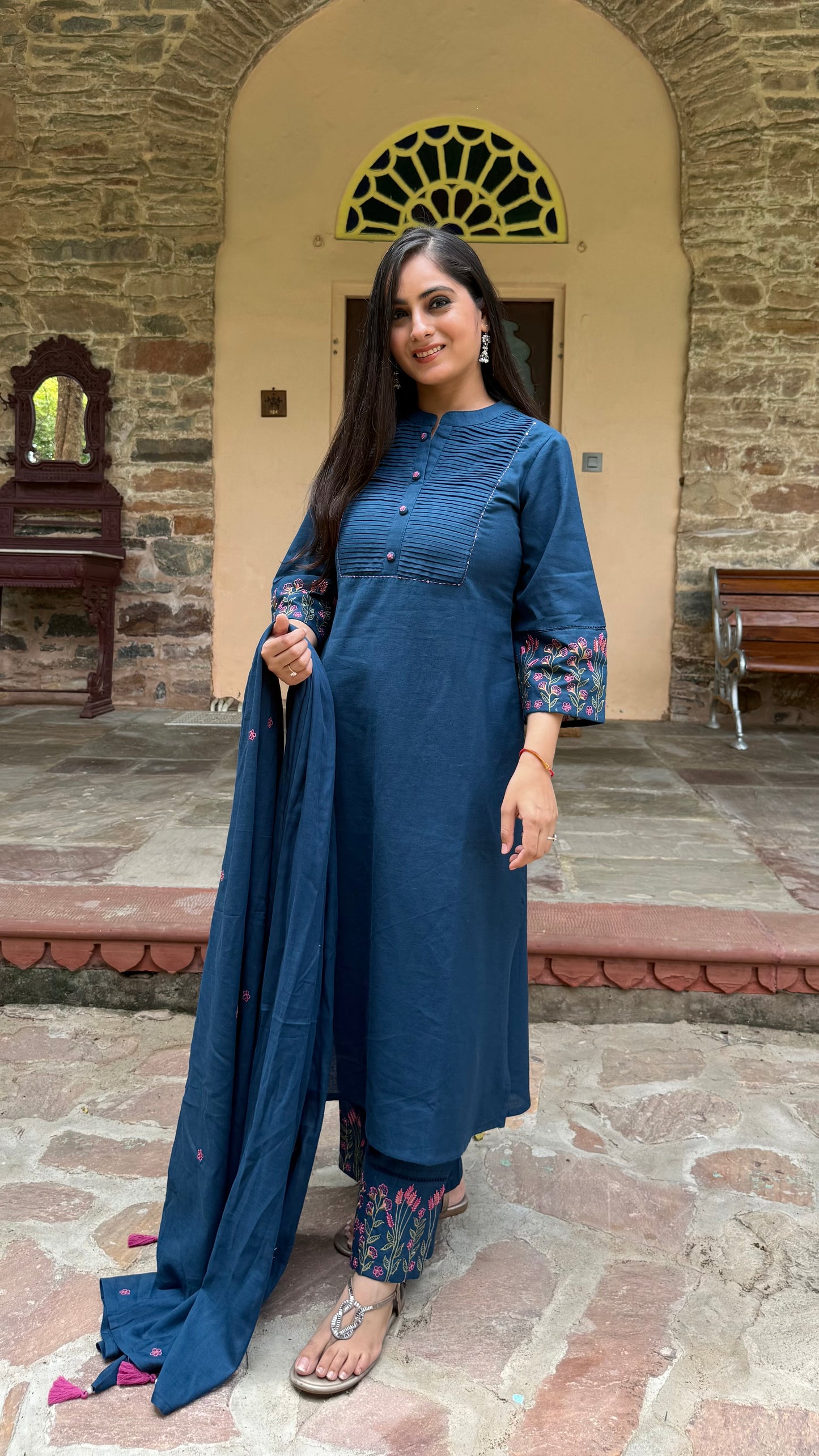 Meher Navy Pintuck Suit