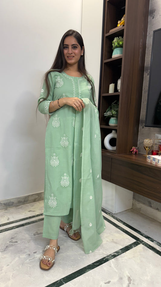 Meera Pastel Green Embroidered Suit