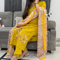 Manika Mustard Mul Chanderi Suit