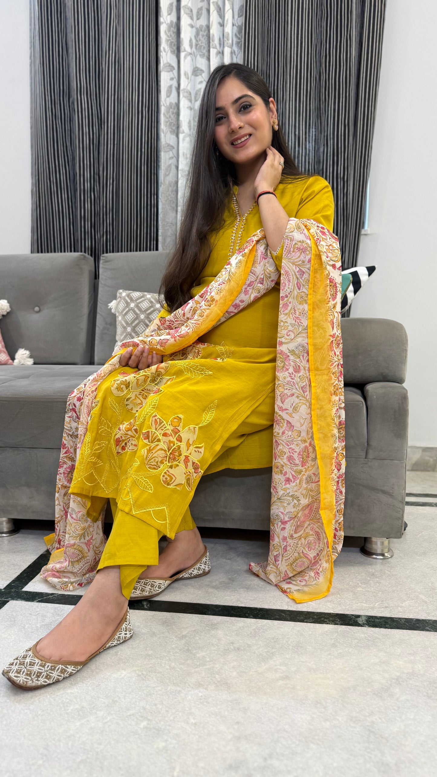 Manika Mustard Mul Chanderi Suit