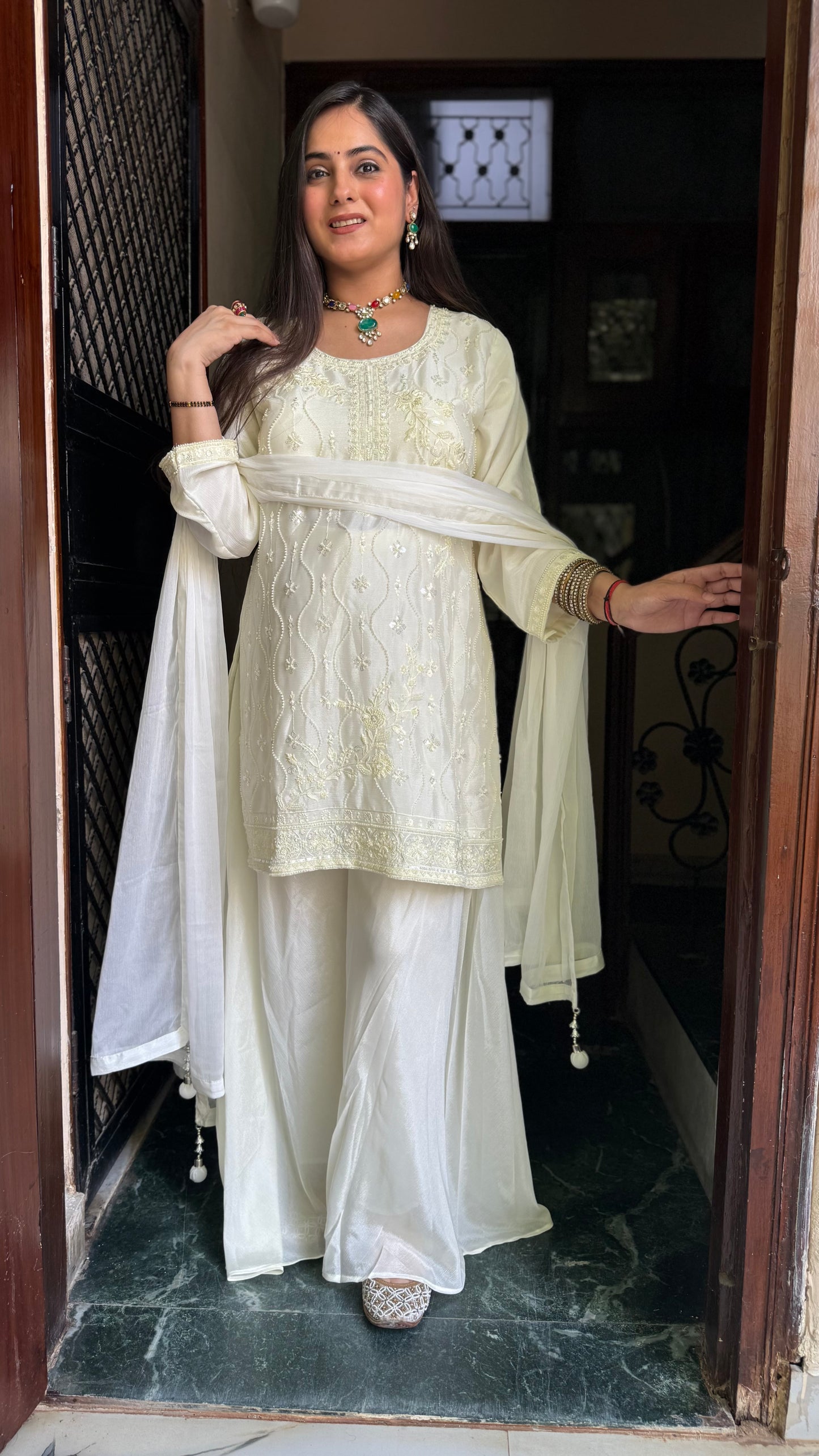 Shifa Cream Embroidered Suit