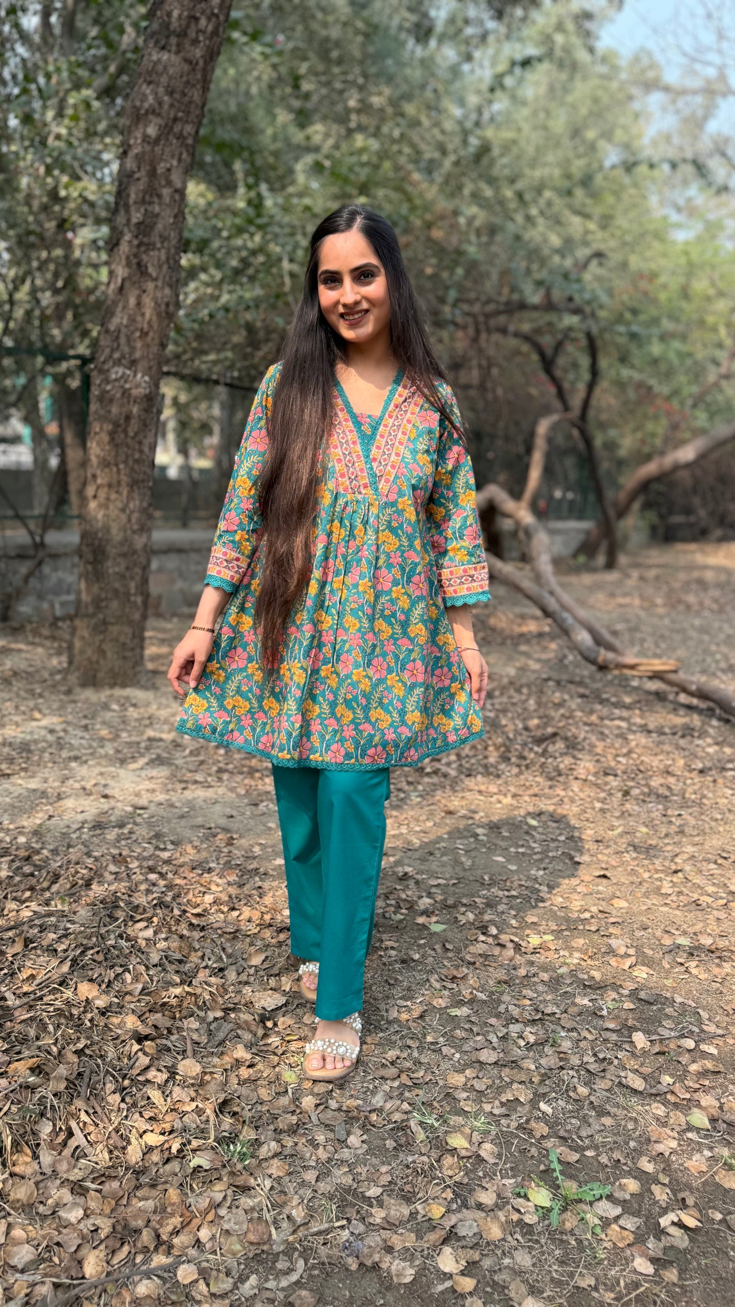 Avni Teal Green A-Line coord Set