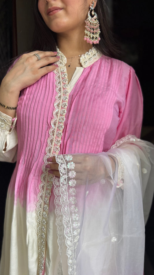 Richa Pink Cream Muslin Suit