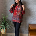 Rustic Maroon Button-Down Top