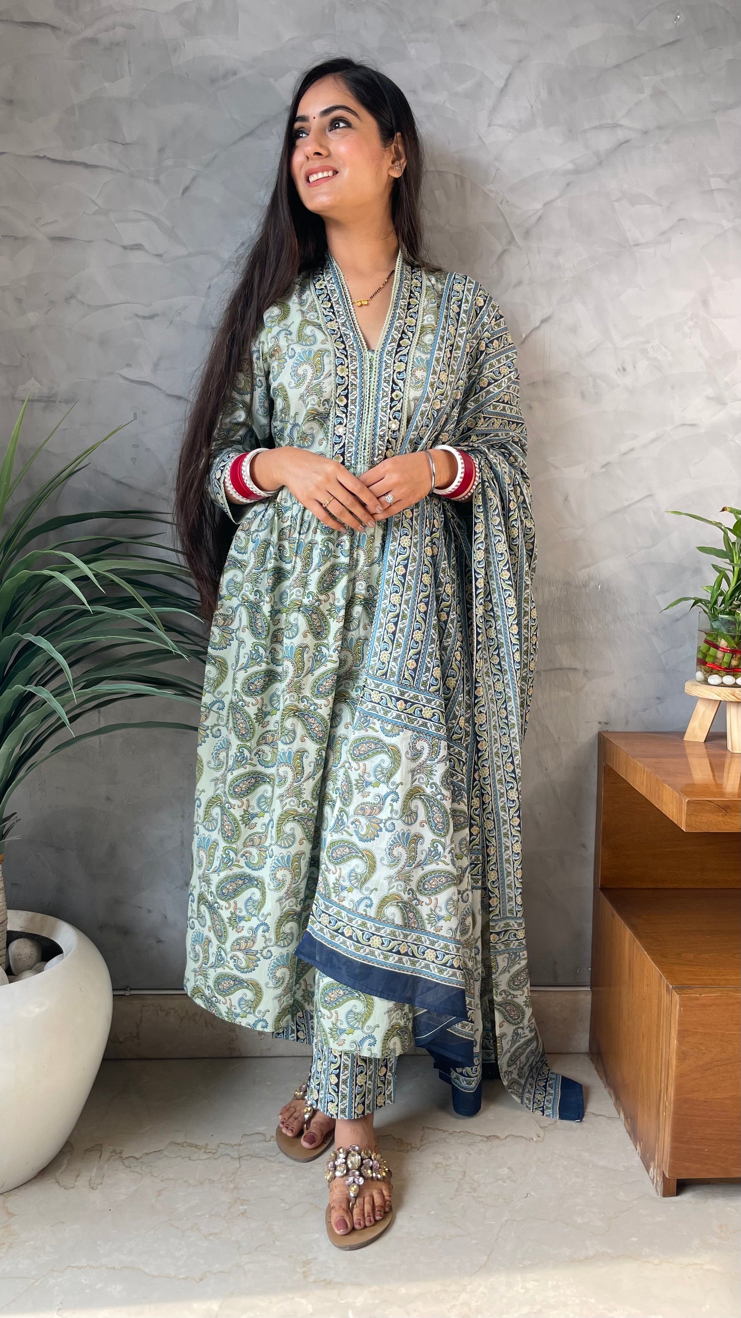 Kajal Olive Green Printed Suit