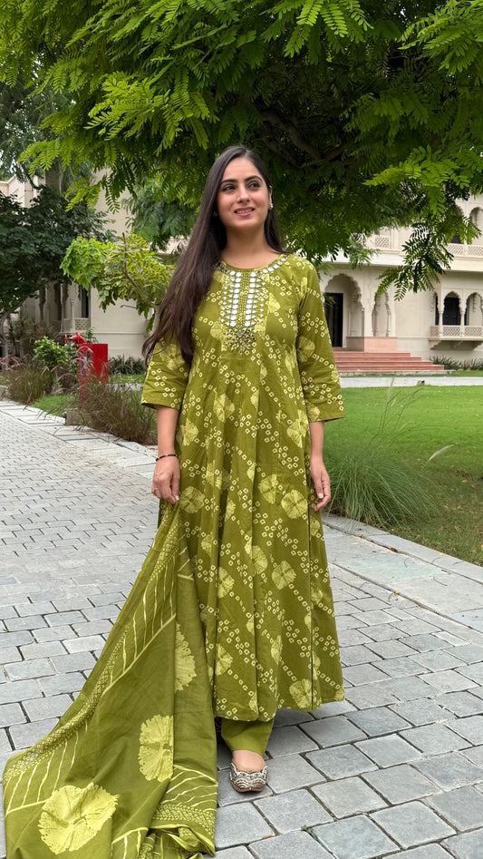Kavya Green Shibori Anarkali Suit