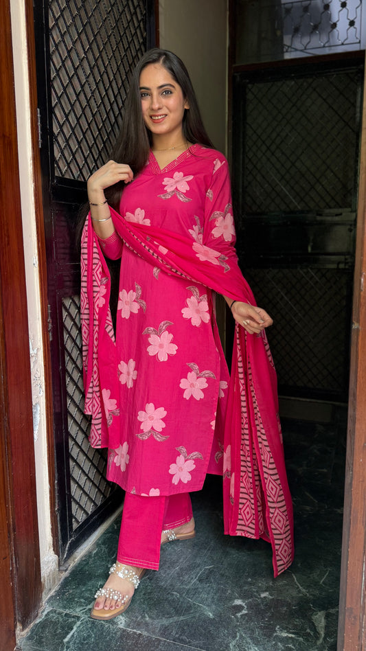 Kirti Pink Floral Suit