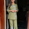 Naina Olive Green Embroidered Coord Set