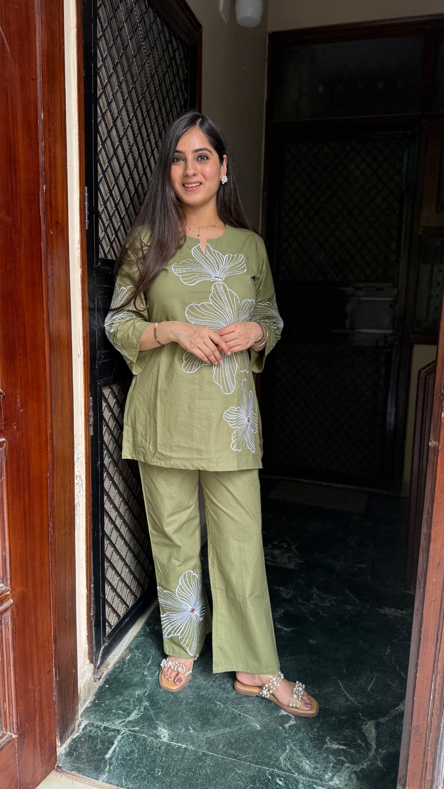 Naina Olive Green Embroidered Coord Set