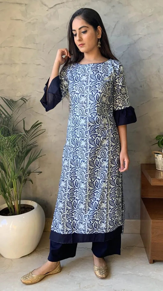 Blue Floral Kurta