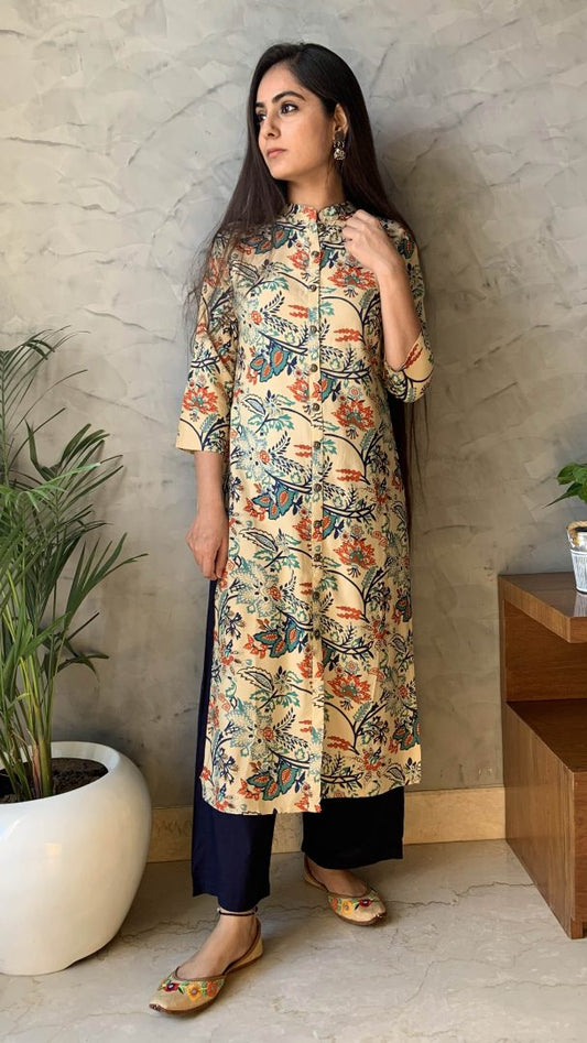 Beige Floral Kurta