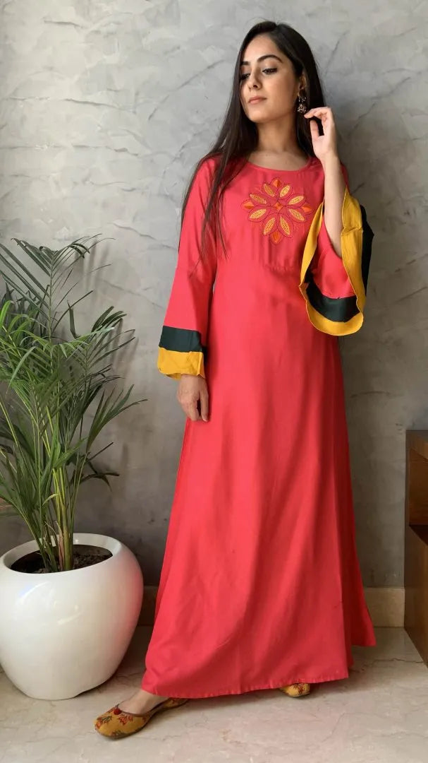 Coral Embroidered Kurta