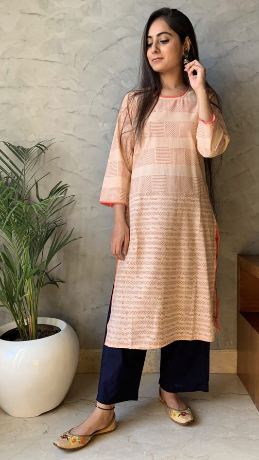 Peach Handblock Kurta