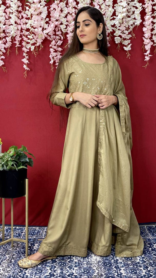 Green Anarkali Dupatta Set