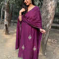Isha Wine Mul Chanderi A-Line Suit