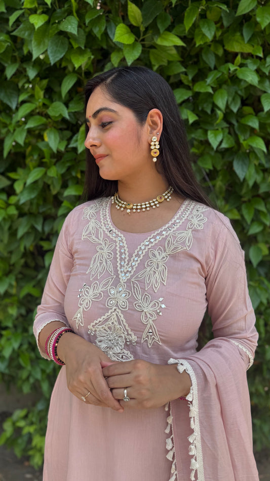 Tara Pink Embroidered Suit