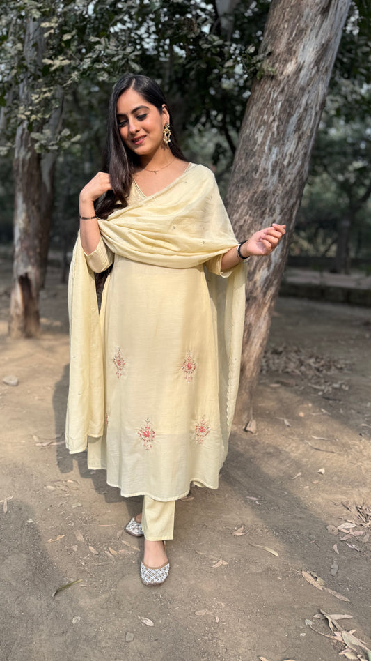 Isha Ivory Mul Chanderi A-Line Suit