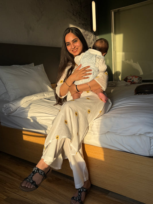 Sunflower White Mul Coord Set