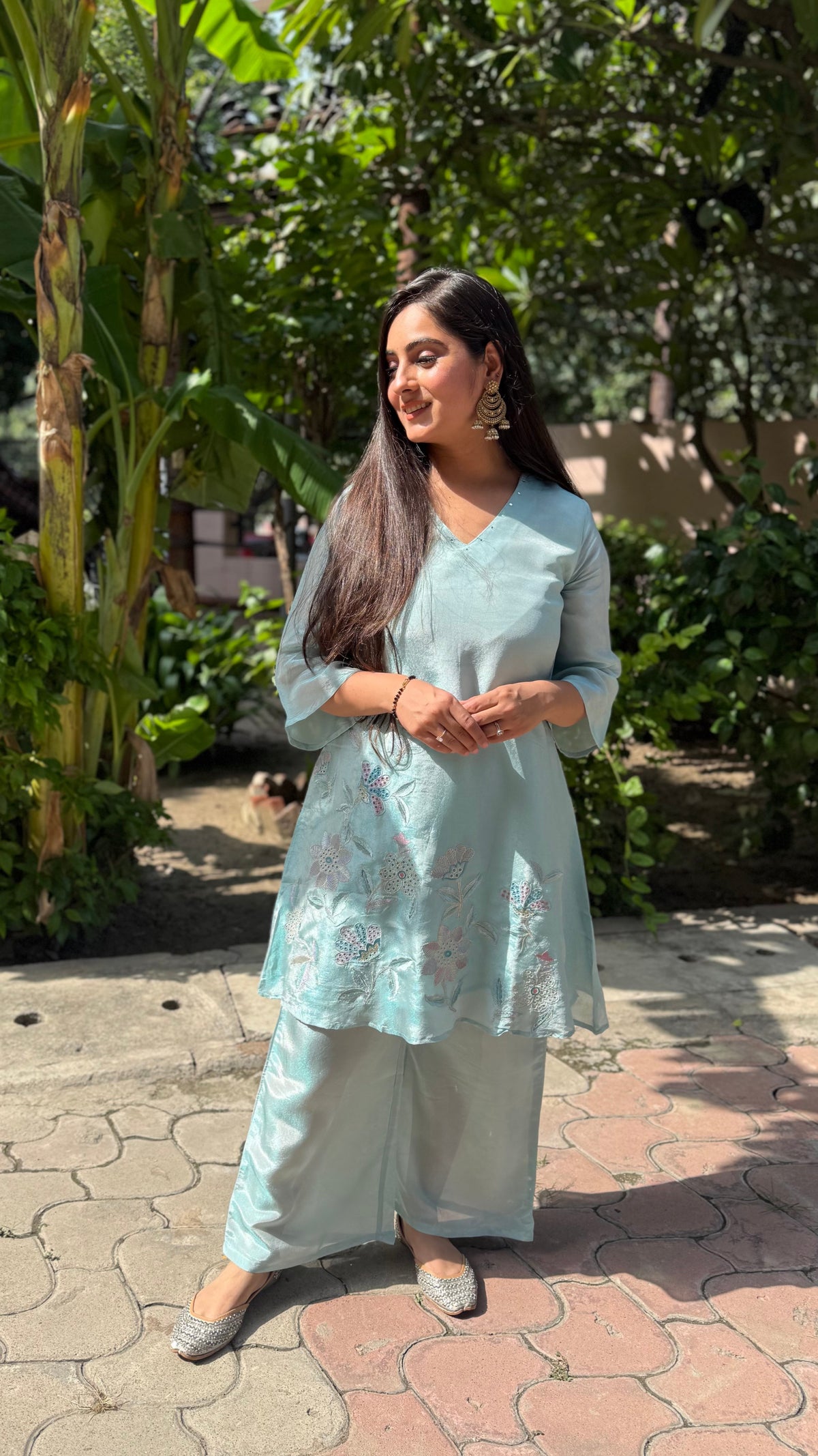 Mysha Sky Blue Floral Embroidered Coord Set