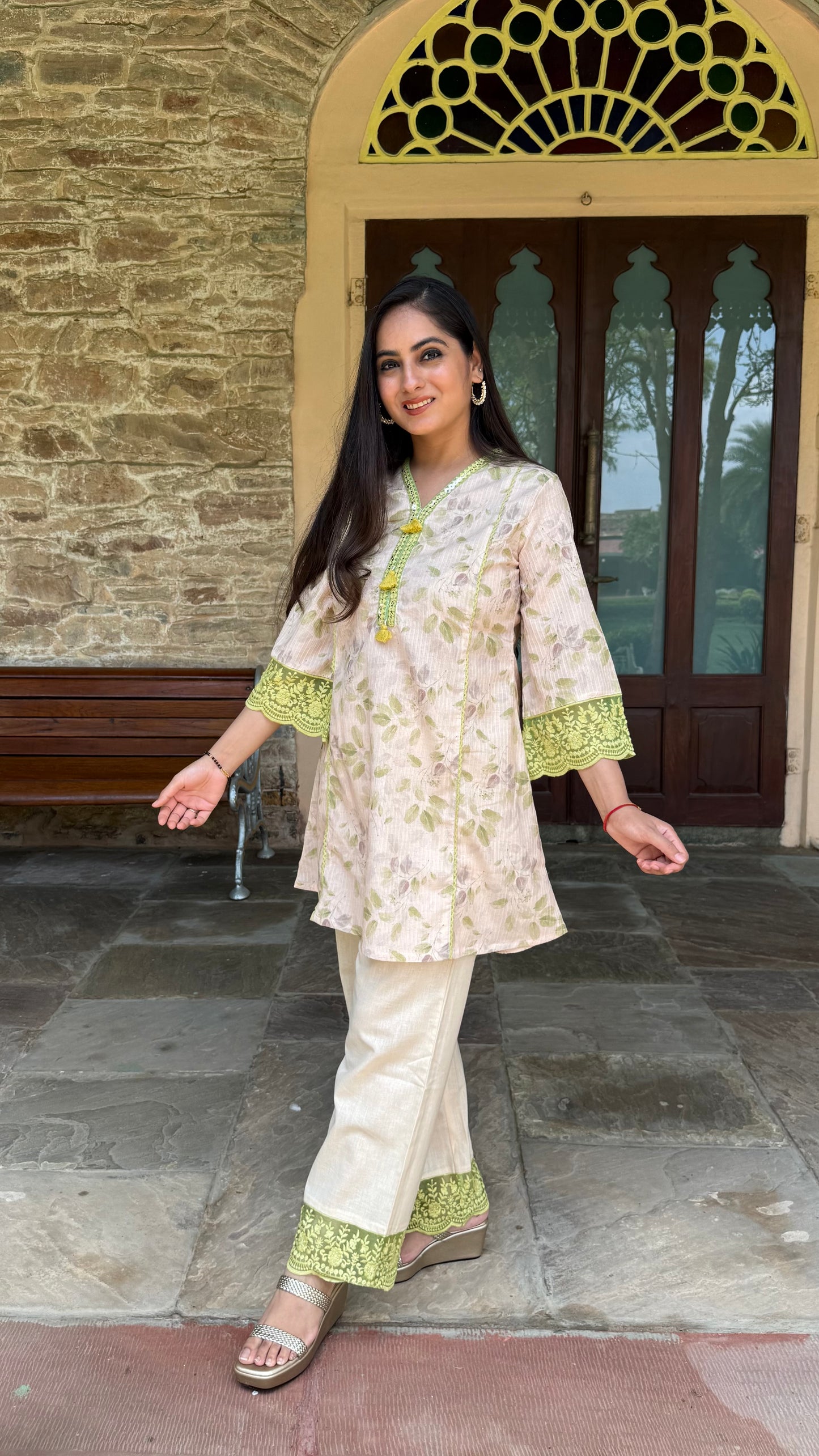Roohani Lime Coral Coord Set