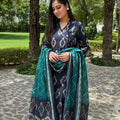 Ikkat Blue Wrap-Style Suit Set