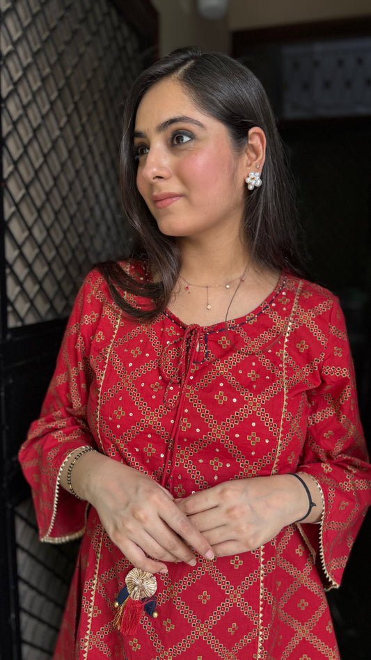 Poonam Red Kurta Bell Bottom Set
