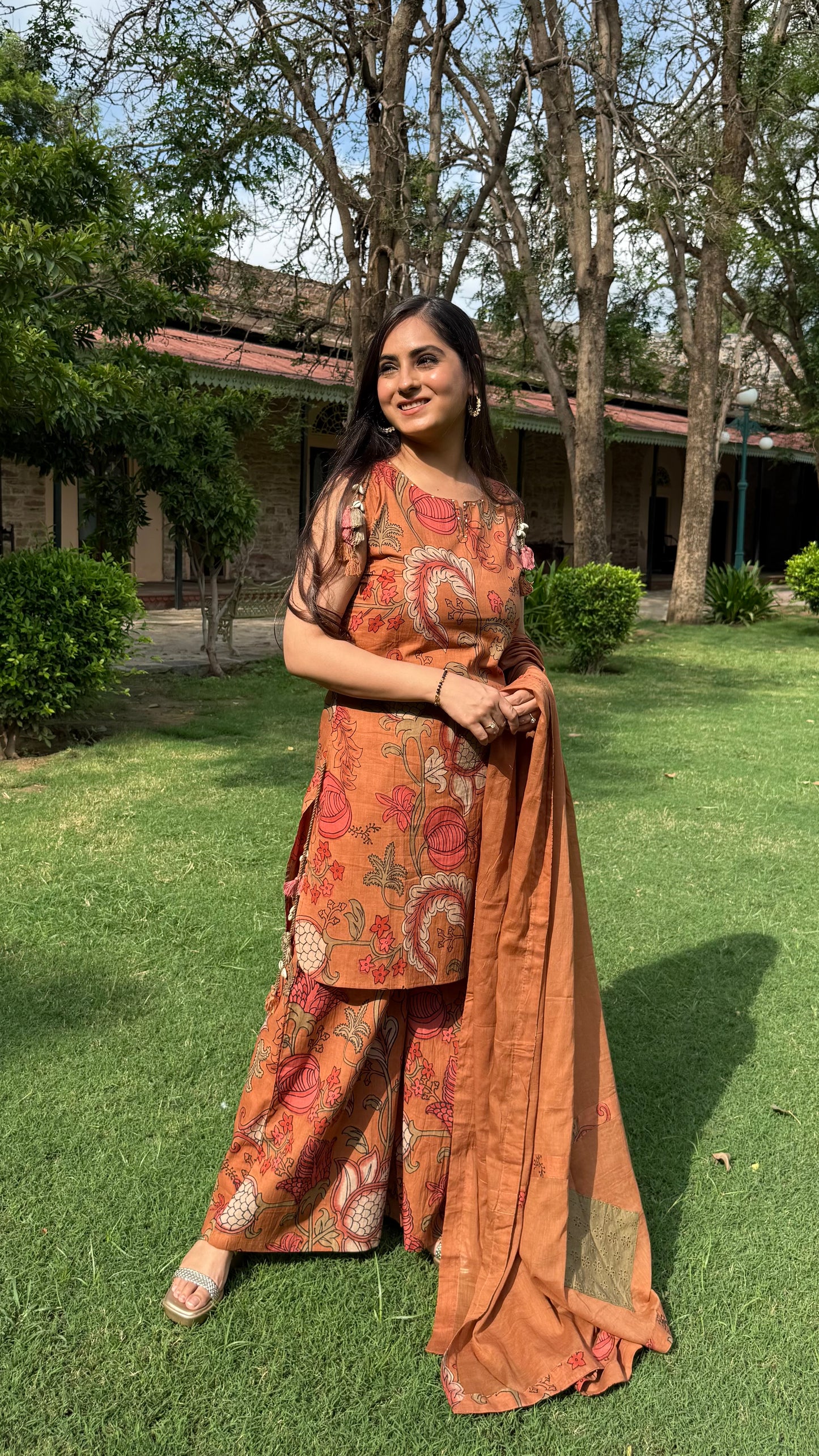 Rust Floral Kalamkari Suit Set