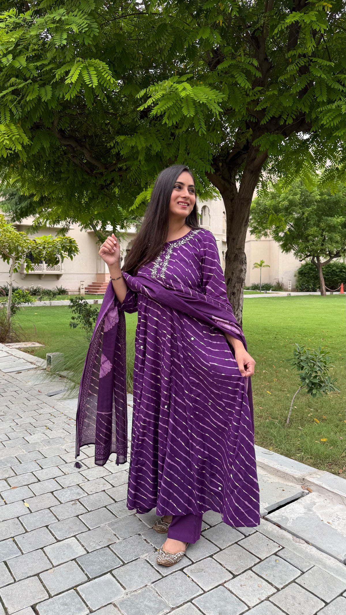 Kyra Purple Leheriya Anarkali Set