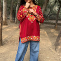 Ayesha Cherry Red Phiran Embroidered Top
