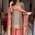 Sneha Grey Peach Embroidered Suit