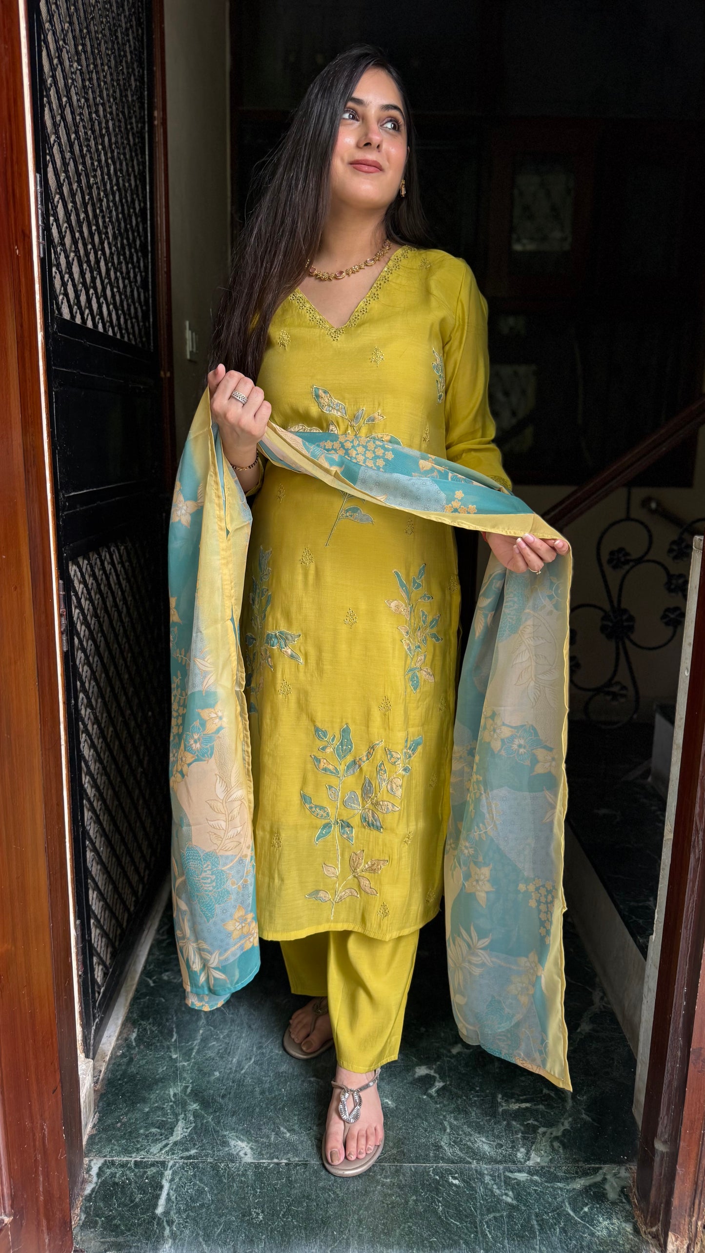 Meera Mustard Mul Chanderi Suit