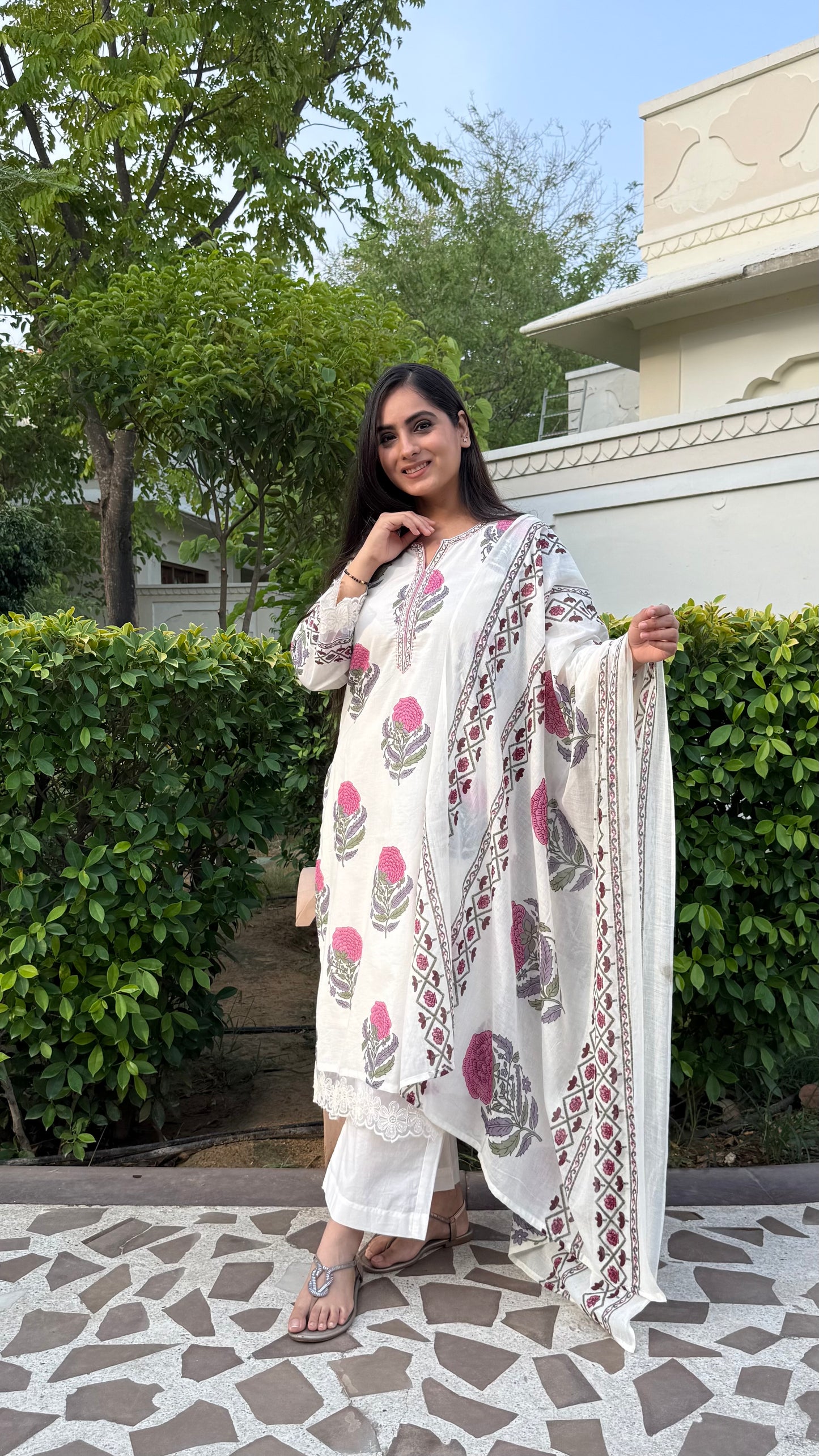 Gul Off White Printed Suit