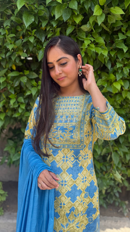 Nitya Blue Geometric Print Suit