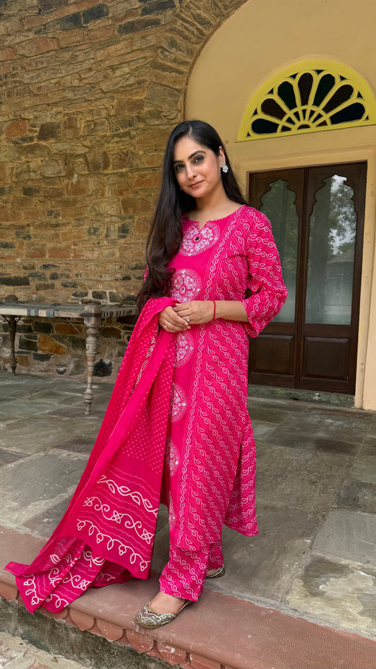 Pink Bandhej Suit Set