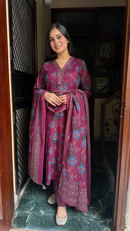 Rooh Wine Cotton Suit