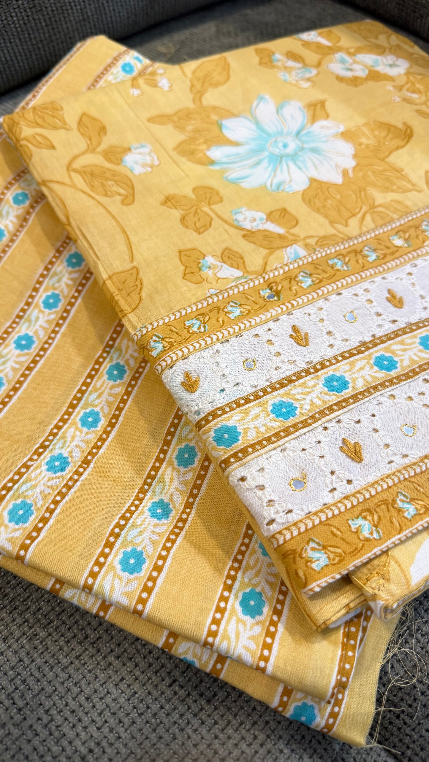 Kiara Yellow Cotton Unstitched Suit