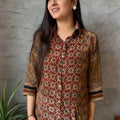 Brown Floral Printed Button-Down Top