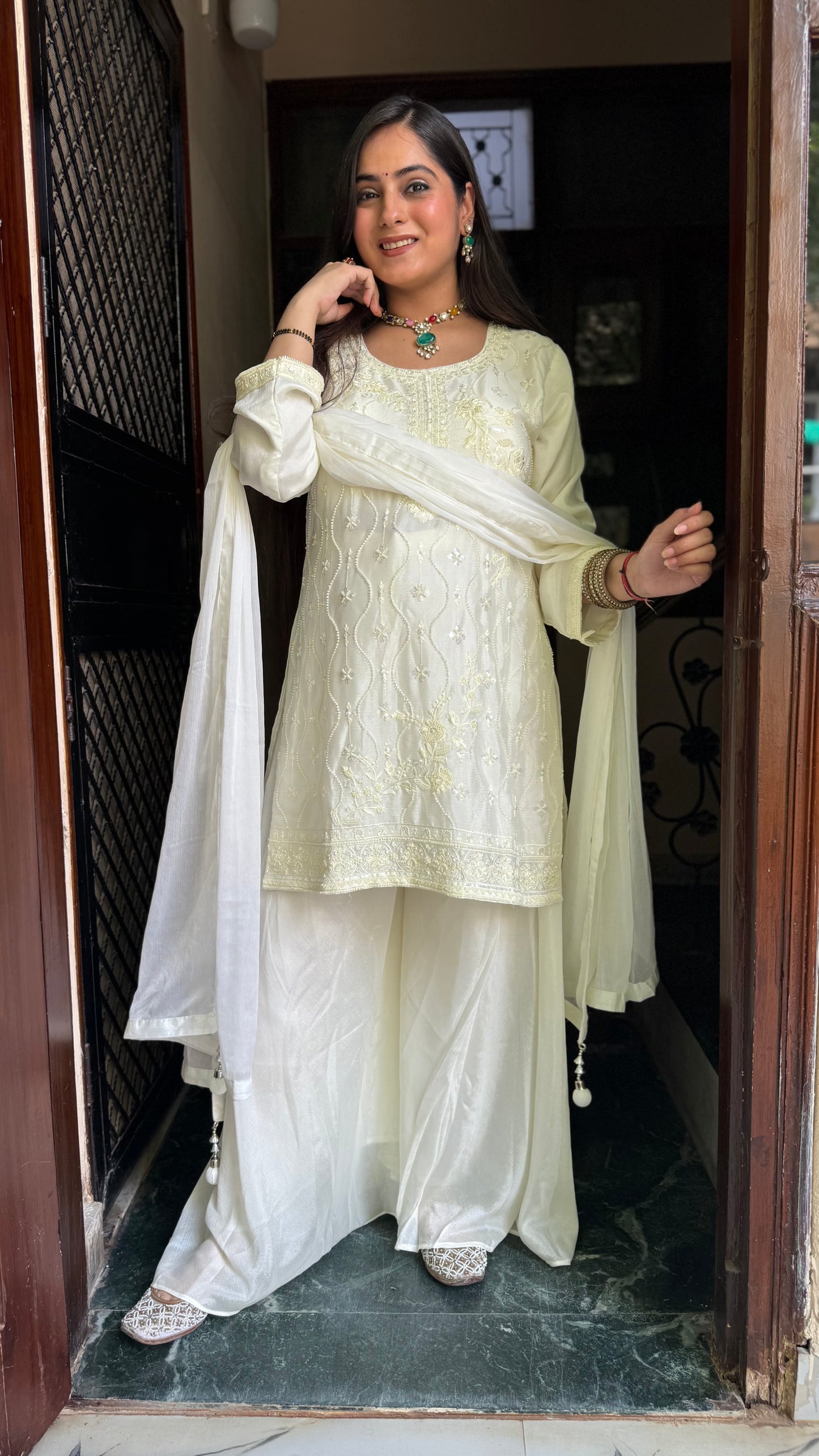 Shifa Cream Embroidered Suit