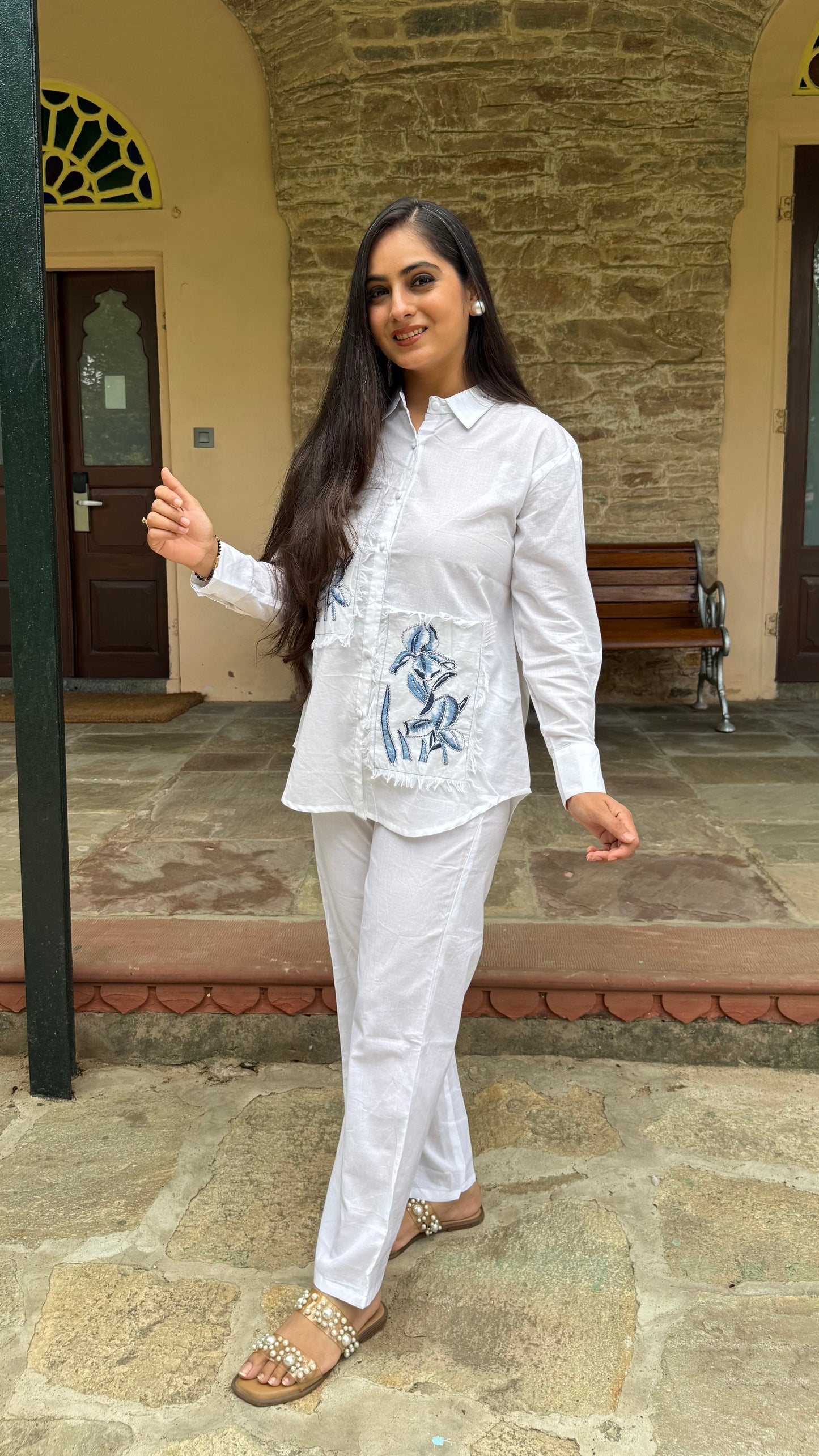 Neha White Embroidered Coord Set
