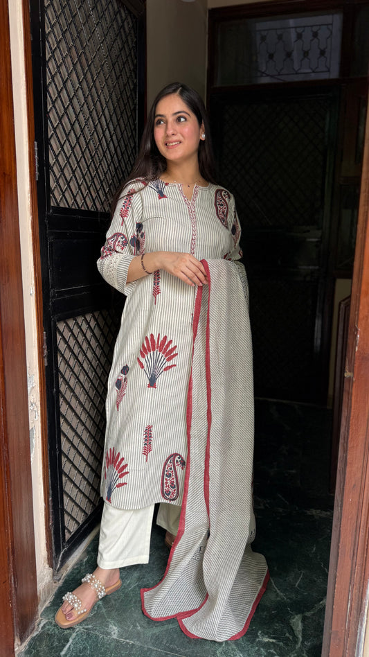 Arohi Cream Grey Printed Suit