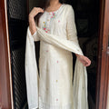 Ruhi Cream Schiffli Suit