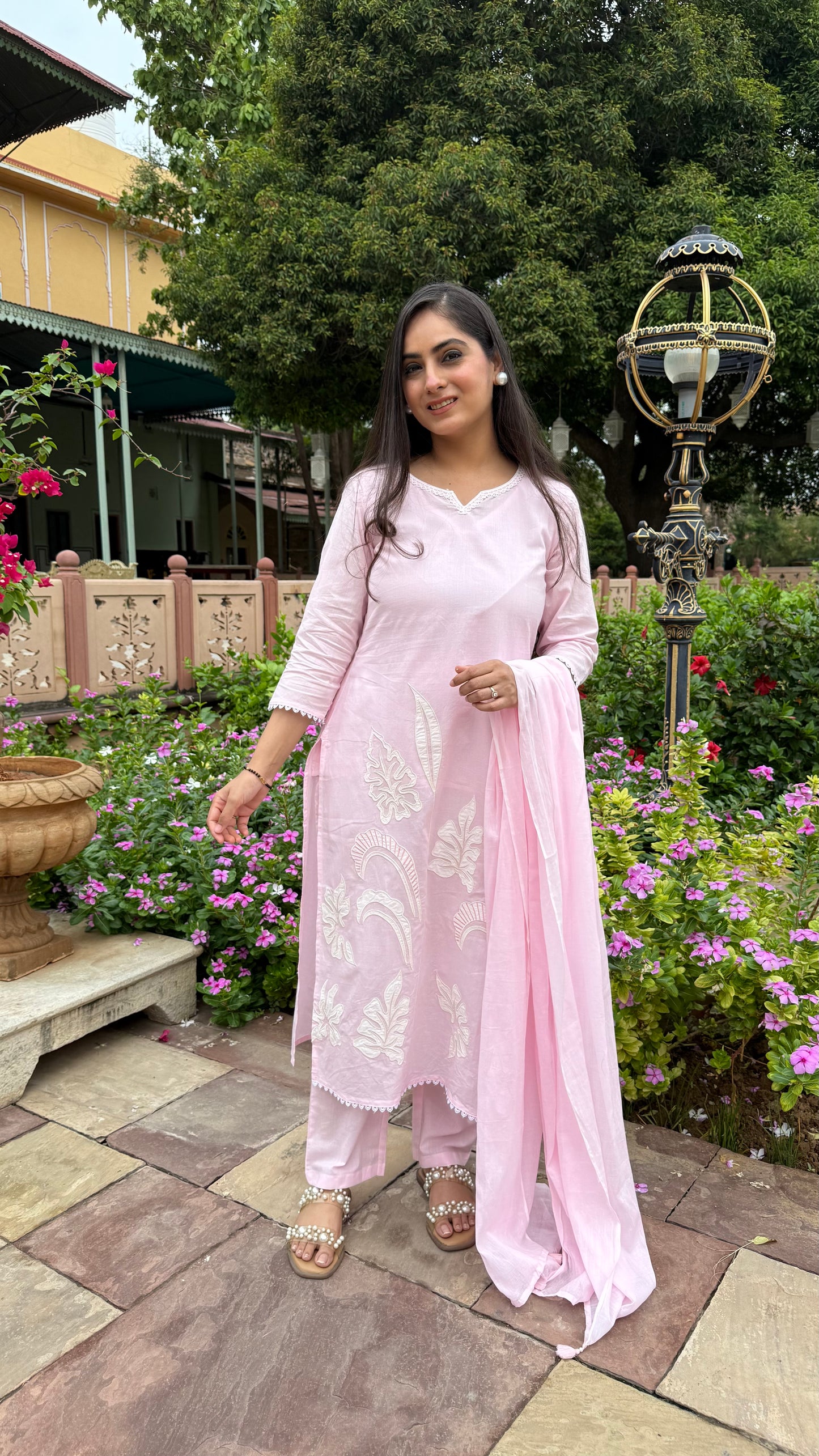 Pink Applique Suit Set